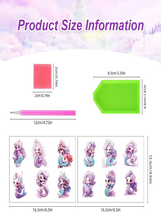 PATPAT® Kawaii Diamond Art Stickers,12 Pcs Purple Mermaid Princess Gem Art Diamond Art Art Stickers Kits - Image 3